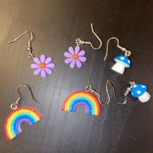 Dreamy Pastel Rainbow & Flower Earring Set | Y2K Kawaii Softcore